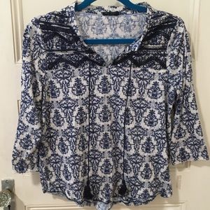 Max Jeans Blue Patterned Boho Peasant Top